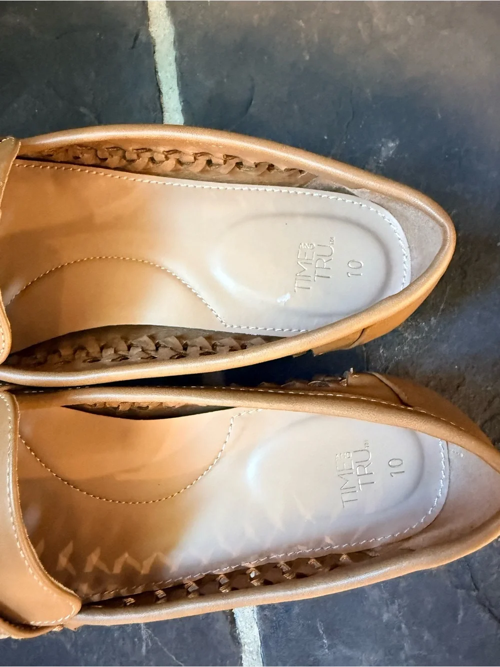 Time and Tru Woven Leather Look Penny Loafers Tan Fisherman Flats Size 10